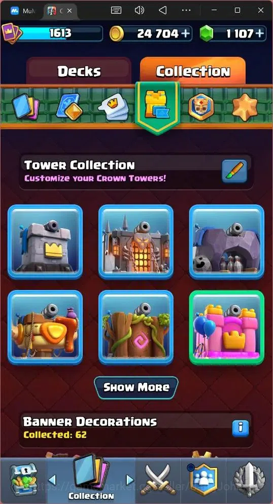 Clash Royale Accounts Midgame Global |CL 1613|KTL 16|Trophy 12618|122 Cards|9 MAX|8 Champ|5 Hero|14 Evo|Arena 30|1107 20
