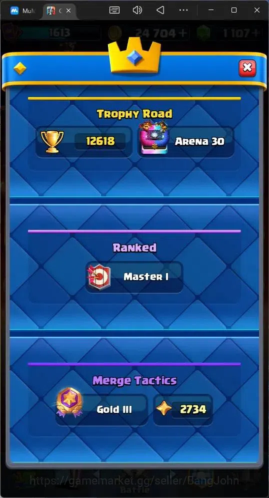 Clash Royale Accounts Midgame Global |CL 1613|KTL 16|Trophy 12618|122 Cards|9 MAX|8 Champ|5 Hero|14 Evo|Arena 30|1107 4