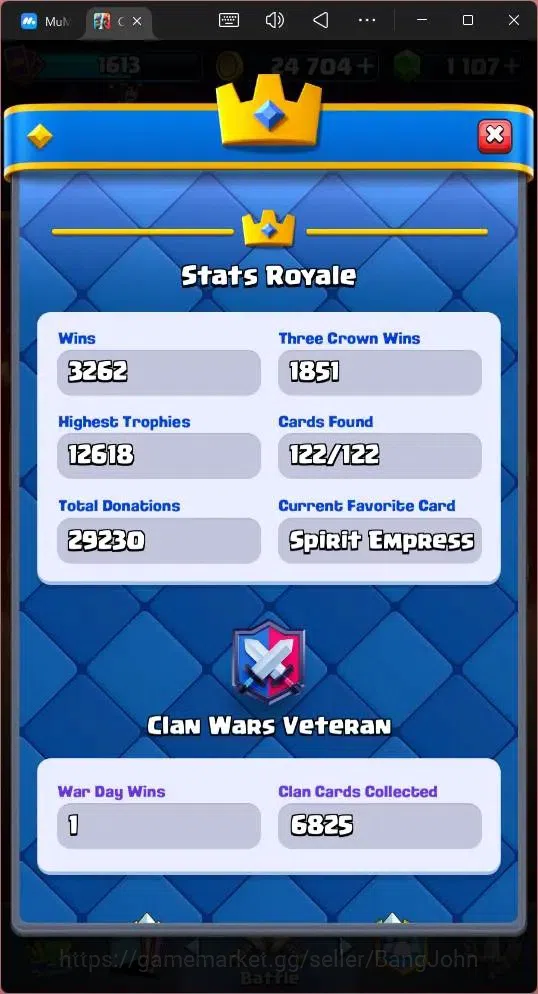 Clash Royale Accounts Midgame Global |CL 1613|KTL 16|Trophy 12618|122 Cards|9 MAX|8 Champ|5 Hero|14 Evo|Arena 30|1107 5
