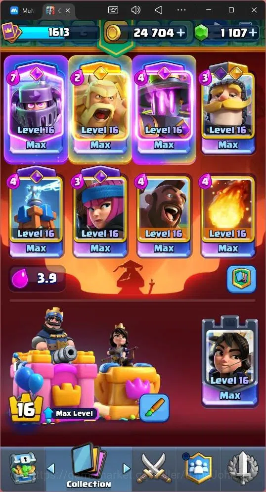 Clash Royale Accounts Midgame Global |CL 1613|KTL 16|Trophy 12618|122 Cards|9 MAX|8 Champ|5 Hero|14 Evo|Arena 30|1107 6
