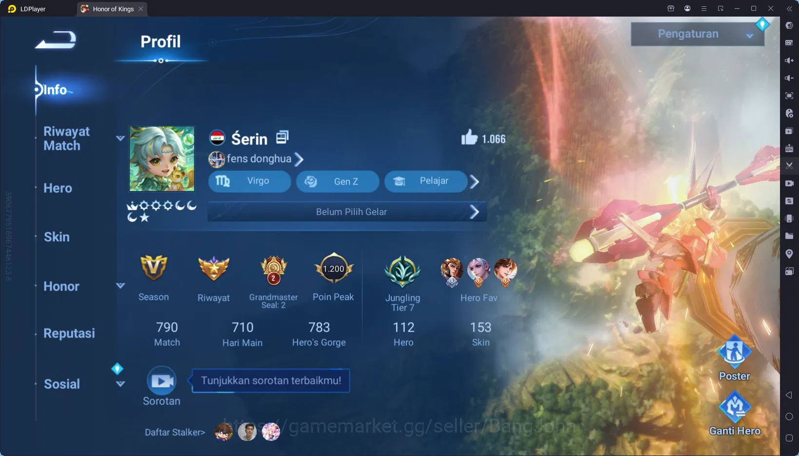 Honor of Kings Others GLOBAL|HERO 112,SKIN 153,wukong Legend,LadySun Leg image 1