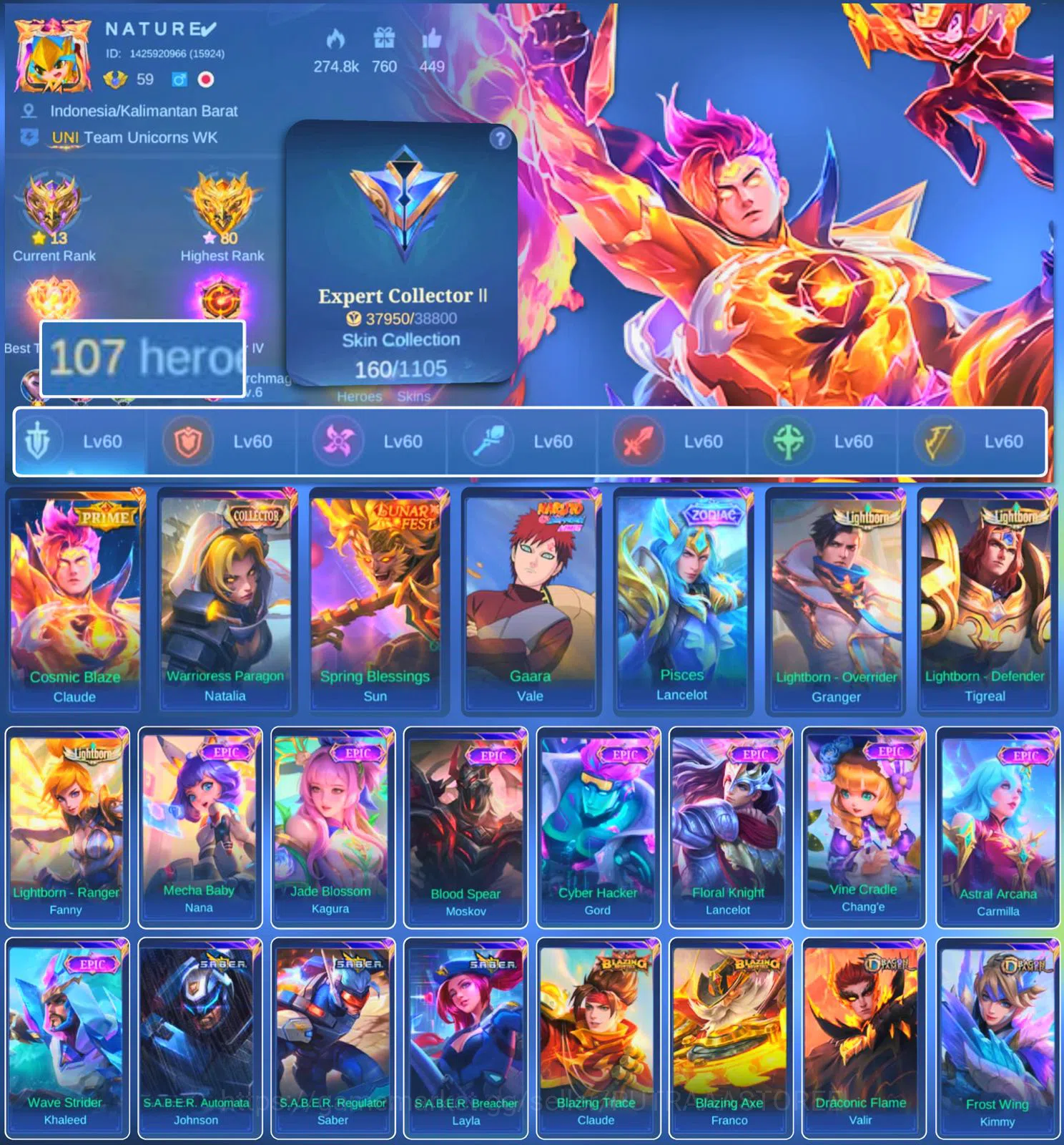 Mobile Legends: Bang Bang Accounts HERO 107 SKIN 160 | EMBLEM ALL MAX| PRIME CLAUDE | image 1