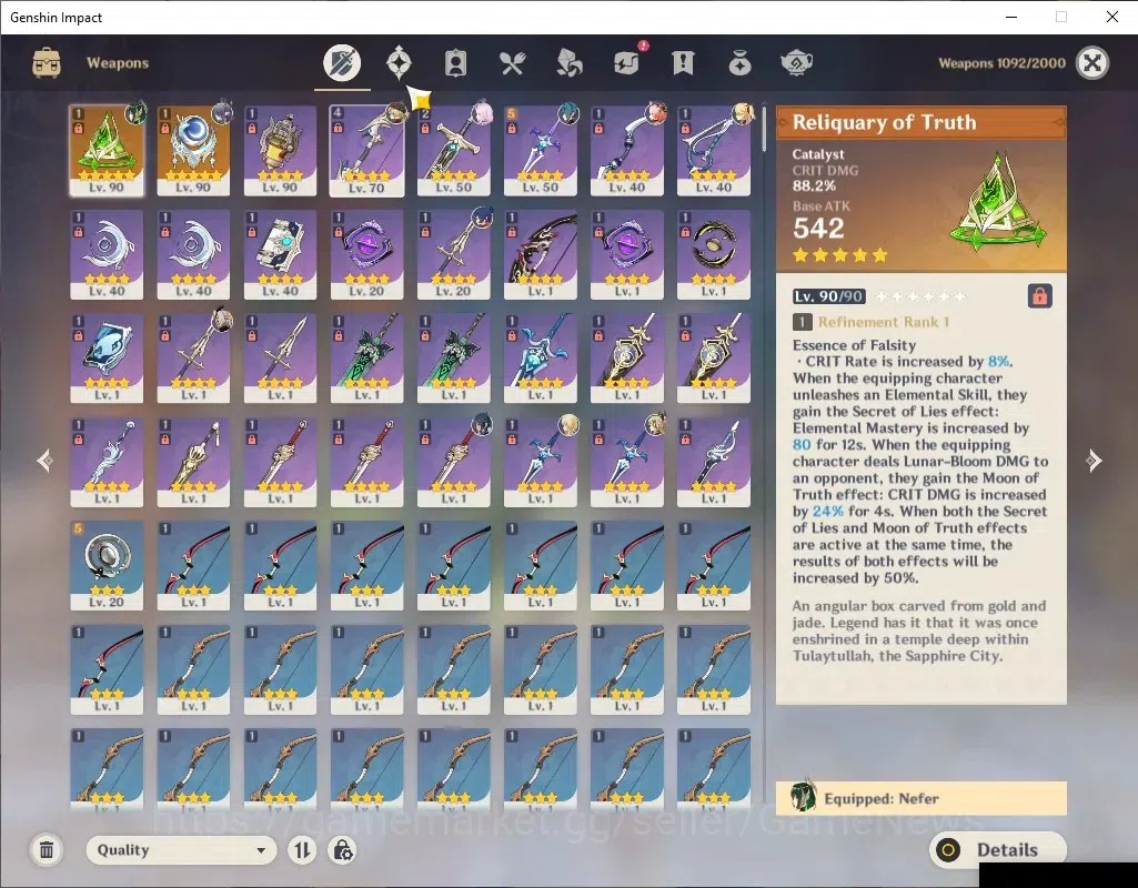 Genshin Impact Accounts ASIA |LunarBloom Team |AR 52 |2 Limited+2(*5Weapon image 5