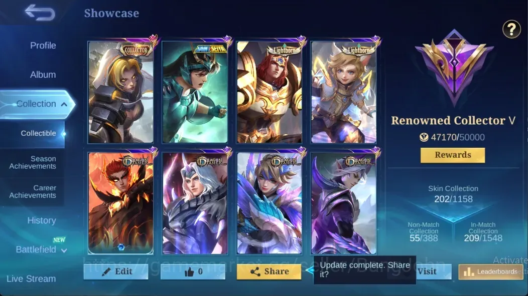 Mobile Legends: Bang Bang Accounts Collector Global|202 Skin|Renowned|Chou SaintSaiya,DragonTamer Valir Lancelot Kimmy 1