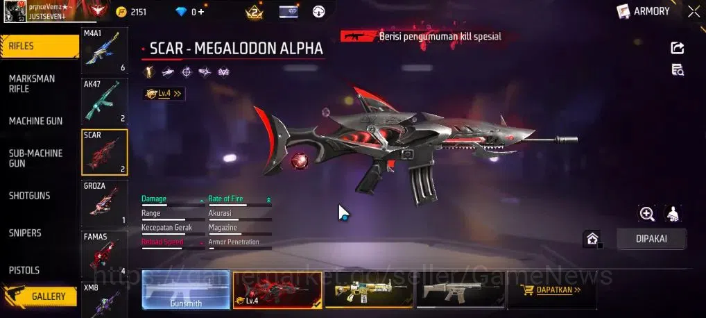 Free Fire Accounts Indonesia | M1887 Mamba Gnaw | Scar megalodon Alph image 5