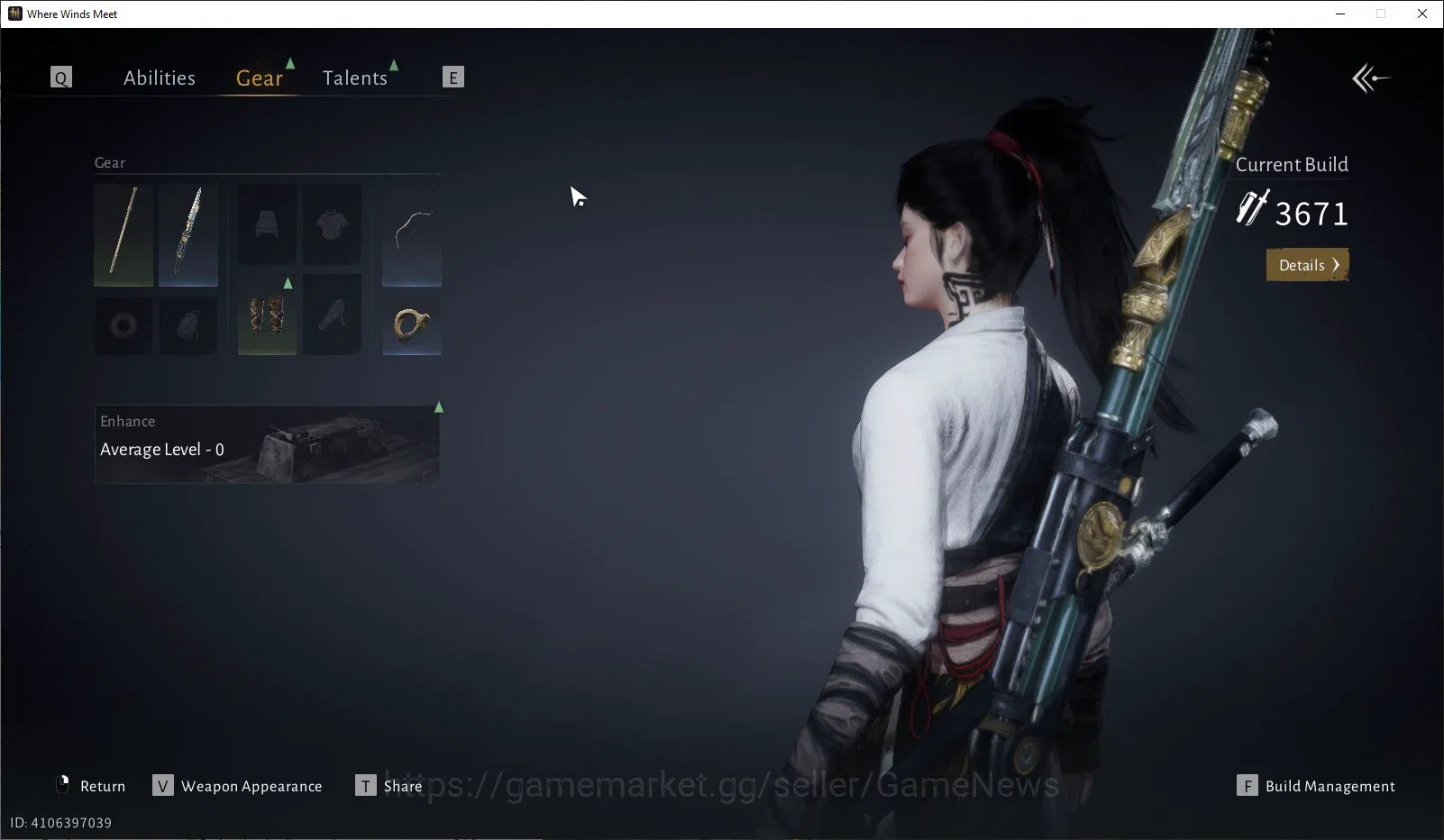 Where Winds Meet Accounts GLOBAL|Lv 5|Starter|GS 3671|1 Harmonic Core|Nameless Sword + Nameless Spear |Low Explore|Female 7