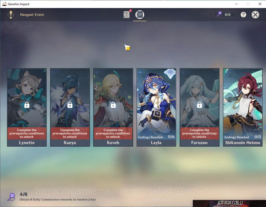 Genshin Impact Accounts Mid Game ASIA|AR 56|8 Limited +3(5*Weapon)|Xiao C1,Kazuha,Varesa,Arlecchino,Ganyu,Xianyun,Etc|MC 14