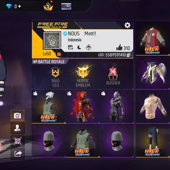 Free Fire Accounts POLOSAN IDAMAN - RAMBUT KAKASHI - MASKER RUOK IDAMAN - BUNDLE KAKASHI NARUTO - AKUN DANA PELAJAR