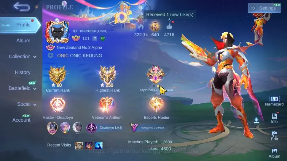 Mobile Legends: Bang Bang Accounts Others |Hero 133|Skin 287|Renowned|3 Prime(Claude,Granger,Yu Zhong)|3 1