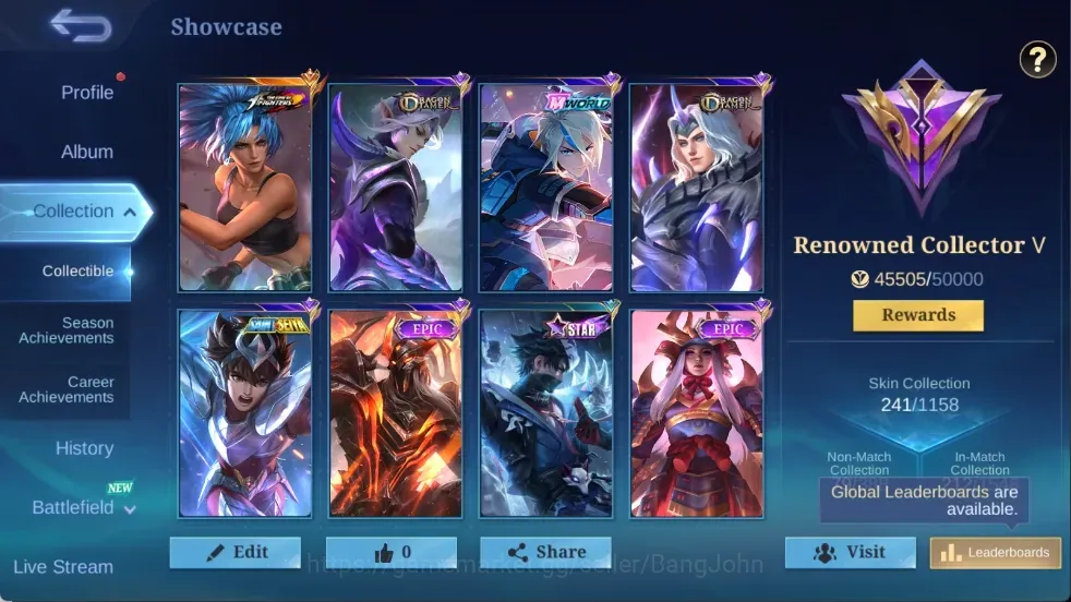 Mobile Legends: Bang Bang Accounts Others Global|241 Skin|Renowned|DragonTamer Ling Lancelot,MWorld Ling,Epic Moskov 1