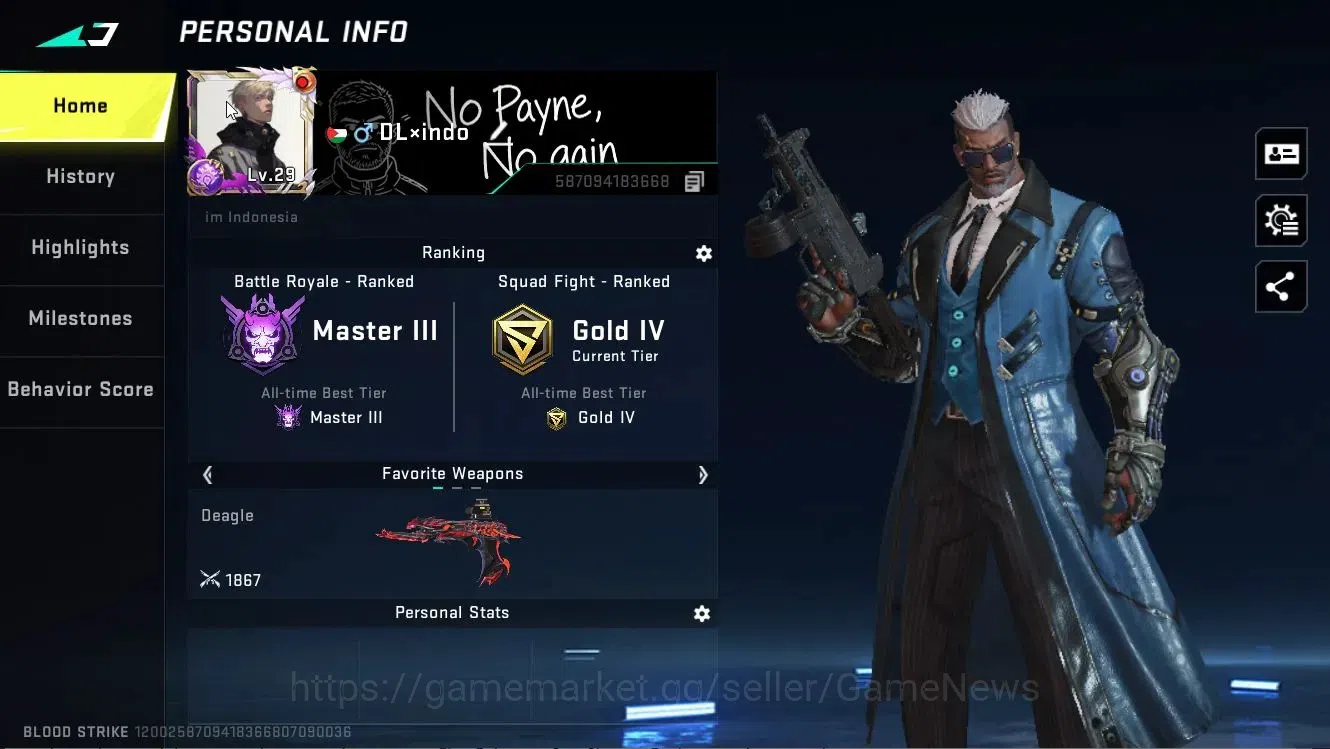 Blood Strike Accounts Collab Skin ASIA|ETERNAL DEagle|Collab TR [JACK, FN2000]+Enzo [KRAKEN]|ULTRA [ETHAN]|Legendary [Off 2