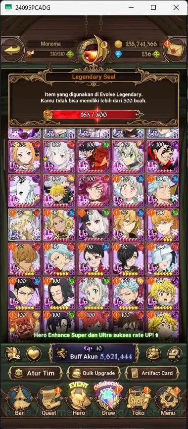 The Seven Deadly Sins: Grand Cross Accounts Others ASIA |5,6M CC|136 DM|5 LR|10 UR|LR Mesis 3/6|UR Menot 2/6,KOTP Tristan 10
