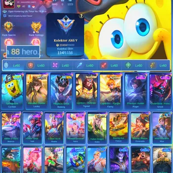 Mobile Legends: Bang Bang Accounts Others HERO 88 SKIN 114 | EMBLEM ALL MAX| CYPLOPS SPOBENGEBOB| EPIC ROGER | EPIC GROCK