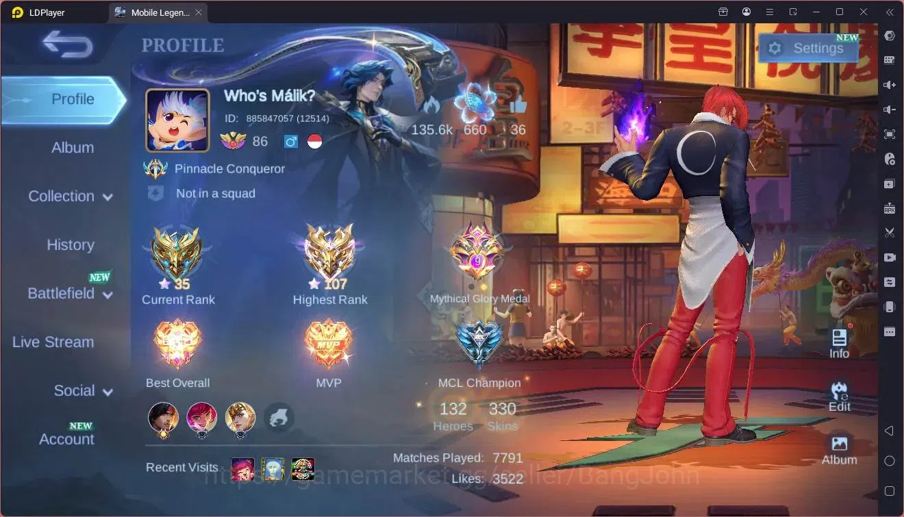 Mobile Legends: Bang Bang Accounts Global|Hero 132|Skin 330|Renowned|KOF Chou,Karina| image 1