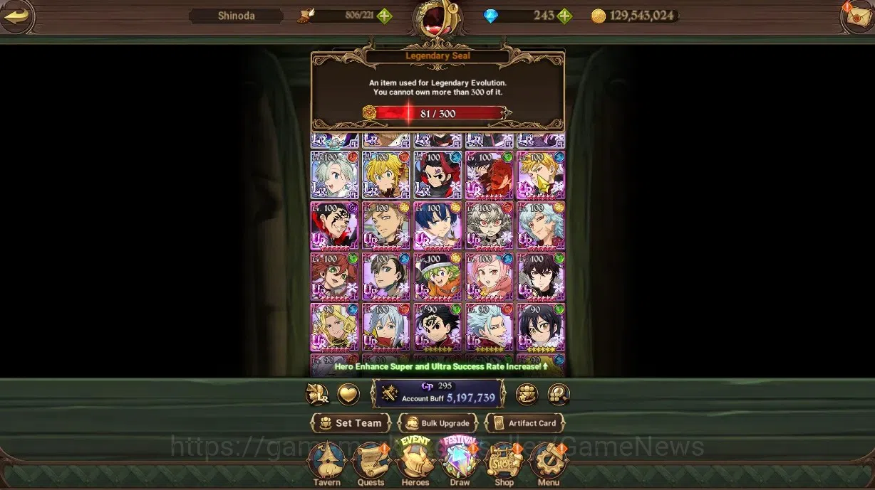 The Seven Deadly Sins: Grand Cross Accounts Endgame GLOBAL|5M CC|81 LS+243 DM|7 LR +13 UR +Collab 1