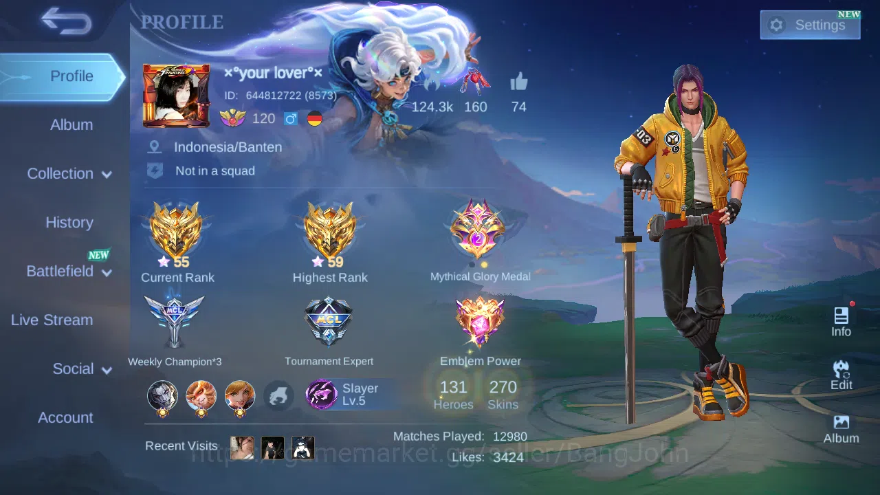 Hero 131 | Skin 270 | GLORY | KOF Karina | Sanrio Floryn | Annual Hayabusa | Luckybox Freya | Collector Natalia | ML562B Mobile Legends: Bang Bang Others Hero 131 | Skin 270 | GLORY | KOF Karina | Sanrio image 1