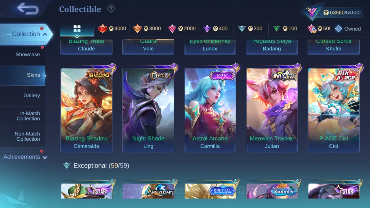 Mobile Legends: Bang Bang Accounts Others Hero 131 | Skin 270 | GLORY | KOF Karina | Sanrio Floryn | Annual Hayabusa 12