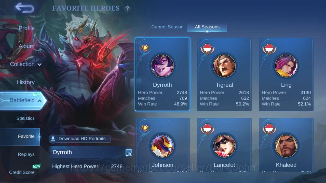 Mobile Legends: Bang Bang Accounts Others Hero 131 | Skin 270 | GLORY | KOF Karina | Sanrio Floryn | Annual Hayabusa 3