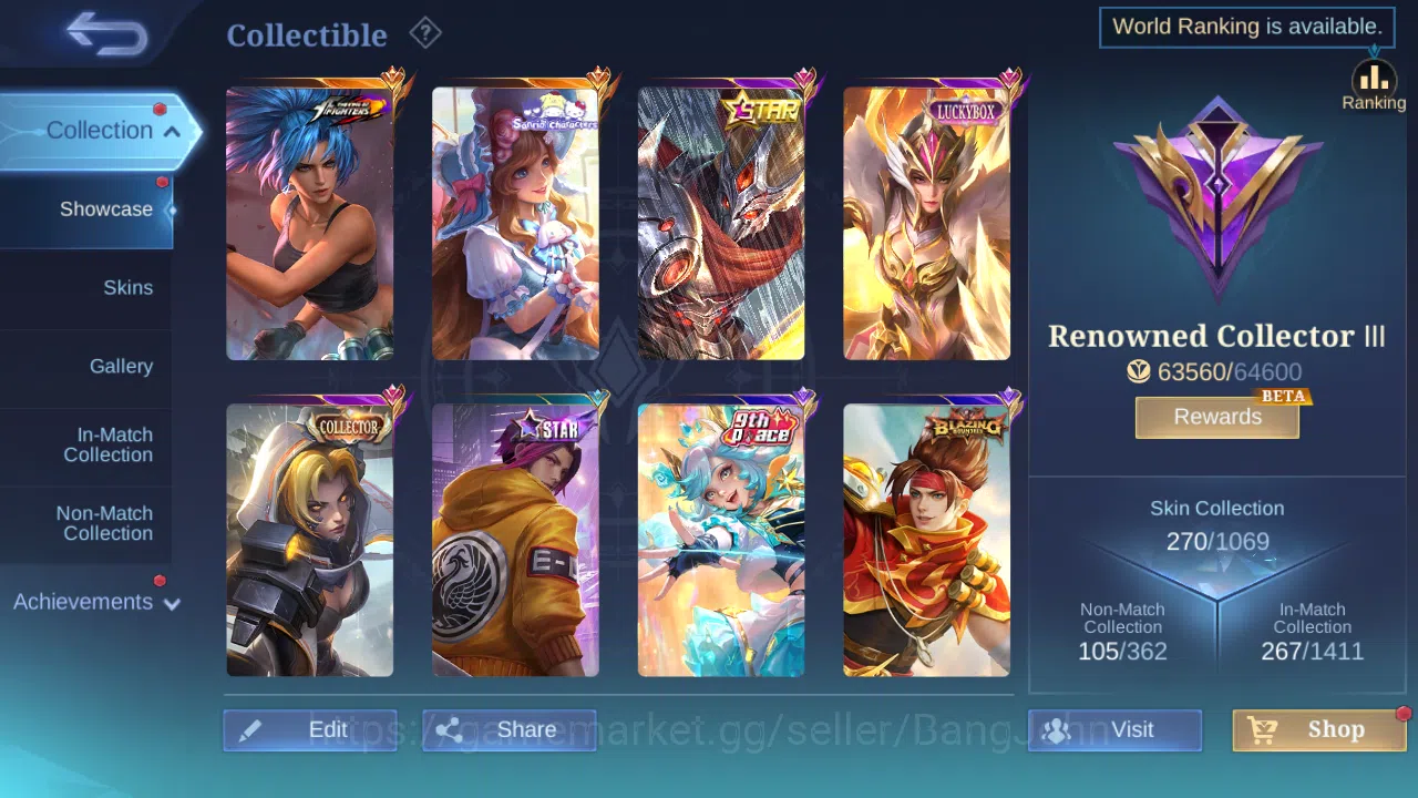 Mobile Legends: Bang Bang Accounts Others Hero 131 | Skin 270 | GLORY | KOF Karina | Sanrio Floryn | Annual Hayabusa 4