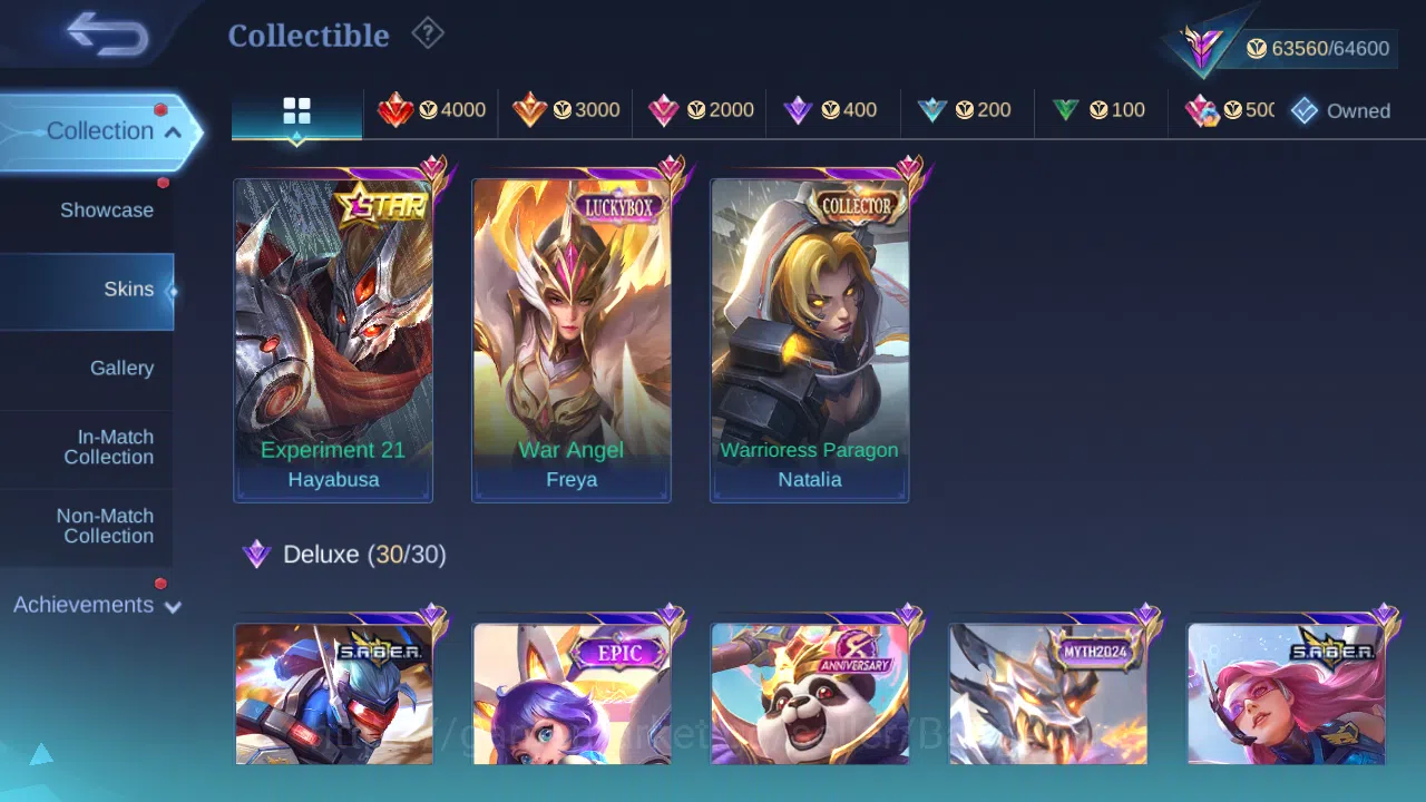 Mobile Legends: Bang Bang Accounts Others Hero 131 | Skin 270 | GLORY | KOF Karina | Sanrio Floryn | Annual Hayabusa 6