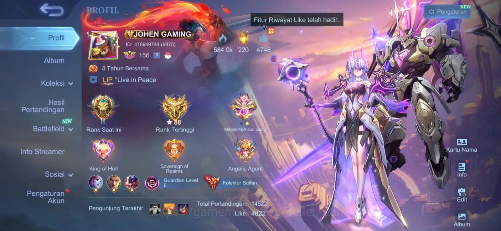 Mobile Legends: Bang Bang Accounts Collector Hero138|Skin 640|World|HighGlory 88|5 1