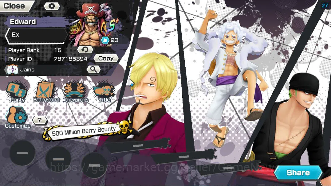 One Piece Bounty Rush Accounts Mid-Tier Global|5 EX|5 Elder St.Saturn,GP Gold D.Roger,G5 Monkey D.Luffy,HP Charlotte 2