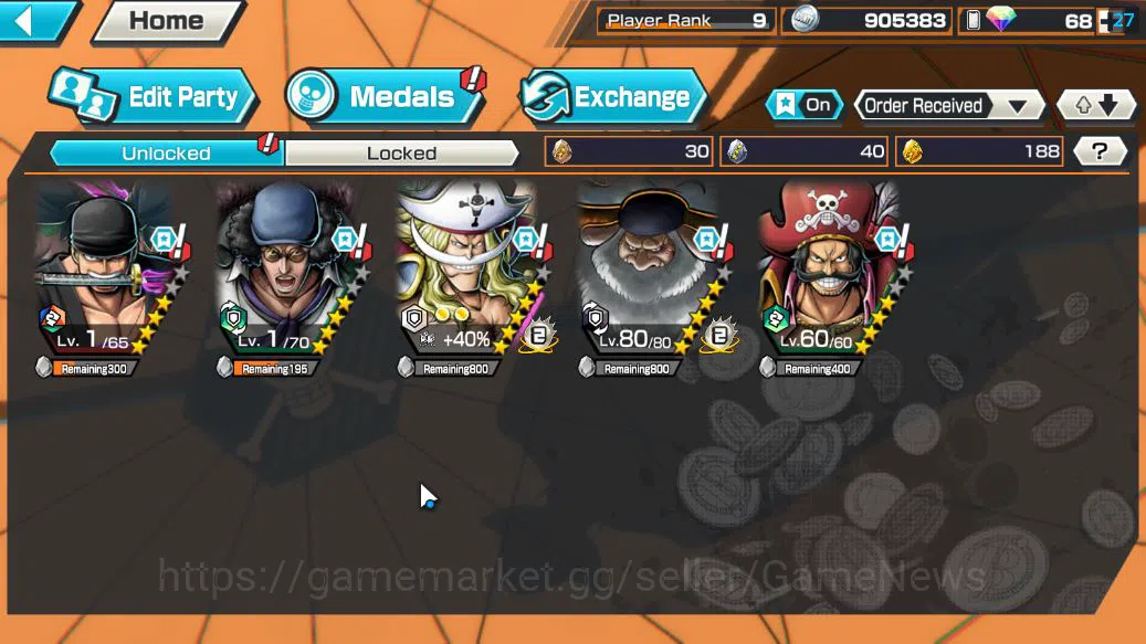 One Piece Bounty Rush Accounts Starter Global|5 EX|Onigashima Zoro,PB Kuzan,GP Edward Newgate,5Elders Saturn,KOP Gol 3