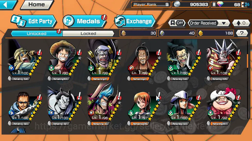 One Piece Bounty Rush Accounts Starter Global|5 EX|Onigashima Zoro,PB Kuzan,GP Edward Newgate,5Elders Saturn,KOP Gol 5