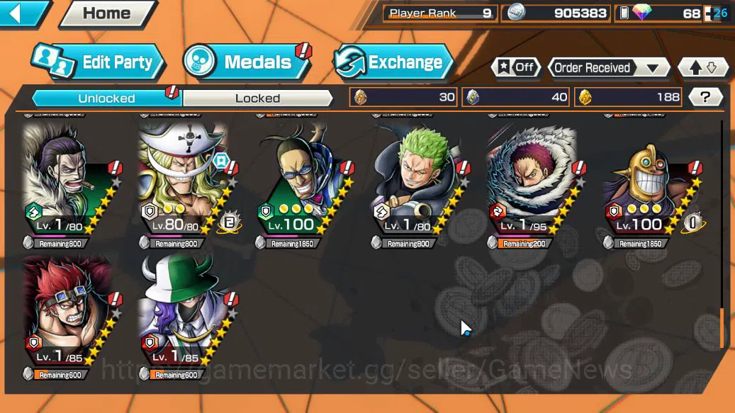 One Piece Bounty Rush Accounts Starter Global|5 EX|Onigashima Zoro,PB Kuzan,GP Edward Newgate,5Elders Saturn,KOP Gol 9