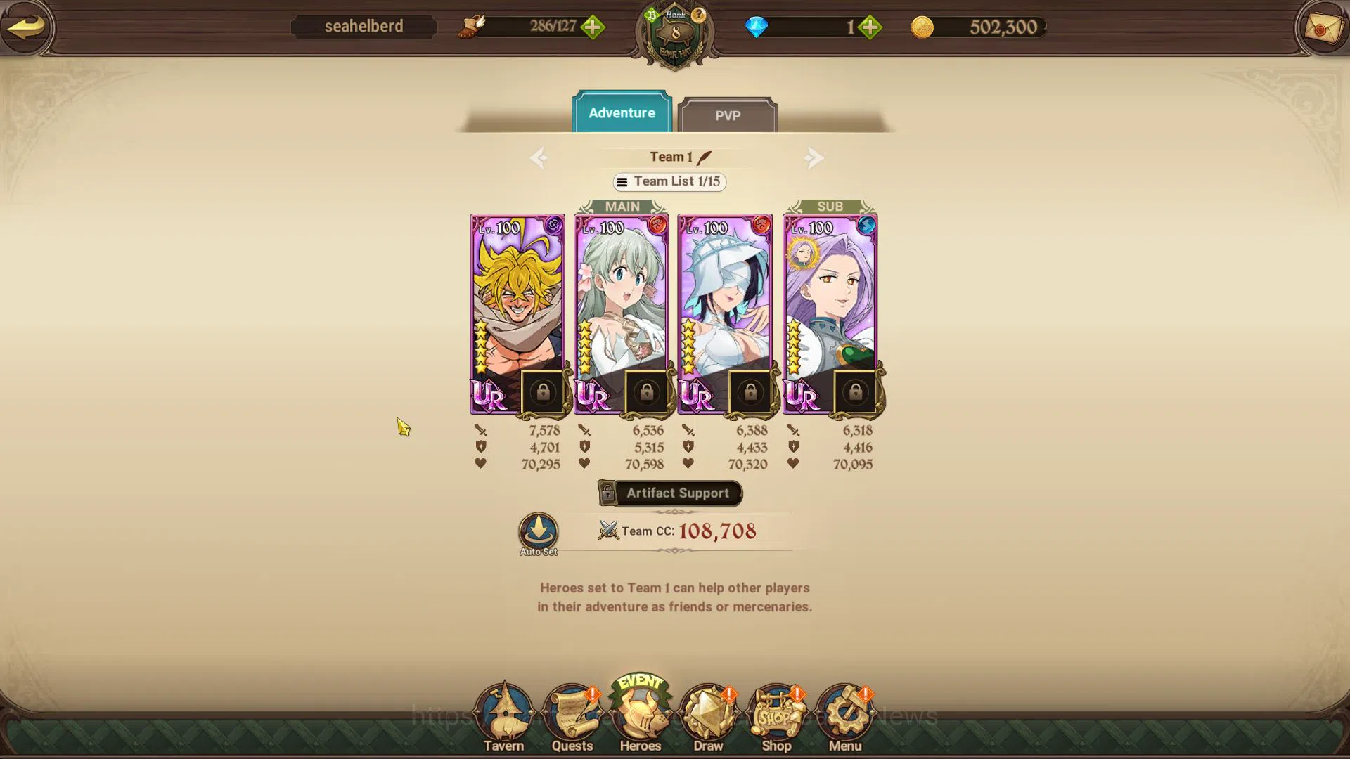 The Seven Deadly Sins: Grand Cross Accounts Midgame Global | 809K CC | Starter Ch 2 | 3 UR | ODK,Chaos Arthur,Demon King 9