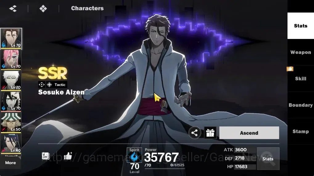 BLEACH: Soul Resonance Accounts NuverseSEA|LV 53|6 SSR [(Aizen,Szayelaporro,Urahar image 3