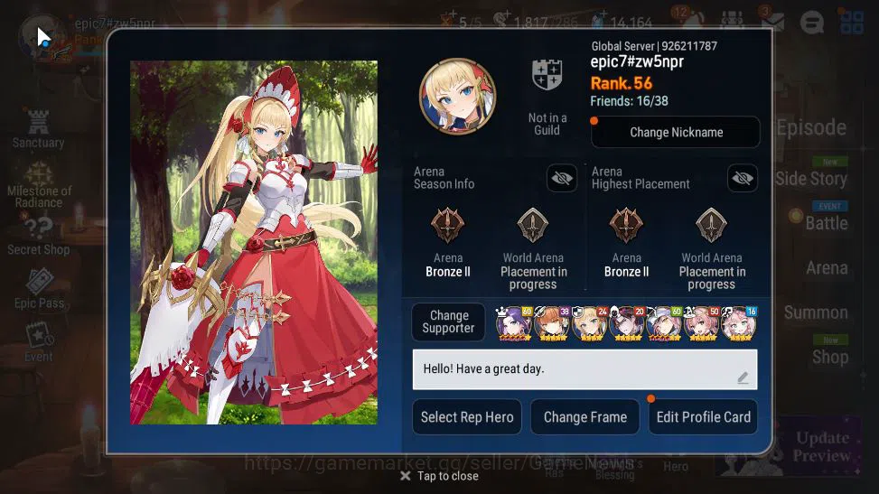 Epic Seven Accounts Mid-Tier GLOBAL Unverif|7 ML(DCorvus, LC Bellona, CLilias, SSez, Etc)+ Rinak, Fenne,etc|PoH+Bles ON|14K 2