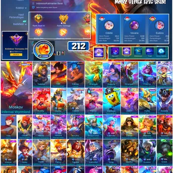 Mobile Legends: Bang Bang Accounts #4710 212 Skins | Moskov Infernal Wyrmlord (ALL STAR) | Karina Leona (KOF) | Valir Kyo