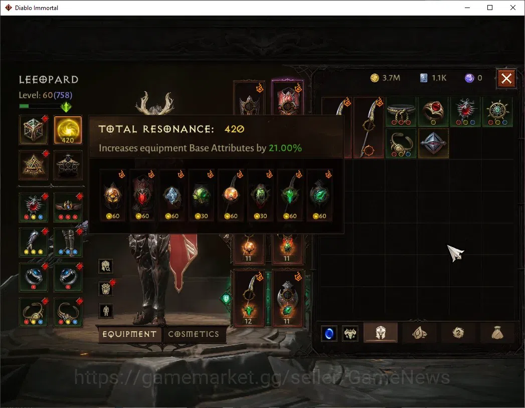 Diablo Immortal Accounts SA - Oza|CS ON|Lv60(758)|Blood Knight|42k CR|Reso  image 4