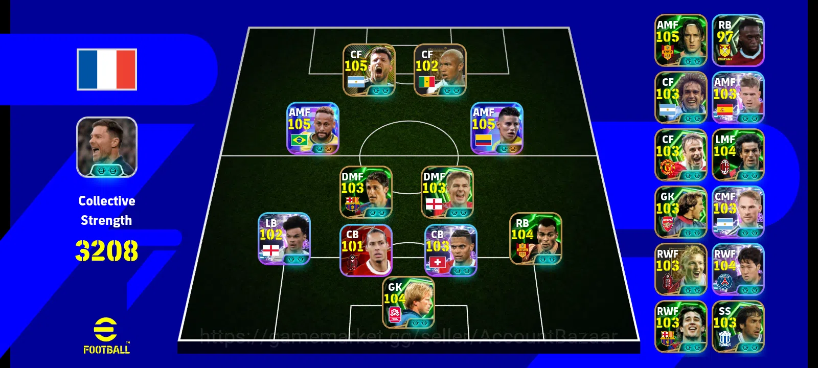 eFootball Accounts Meta Player eFootball Account For Sale || 105 Neymar Jr. 105 Rodríguez || Collective Strength: 3208 1