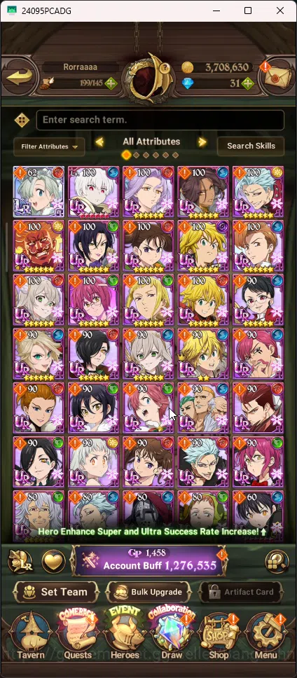 The Seven Deadly Sins: Grand Cross Accounts Others Asia | 1,276 CC | 1 LR Elizabeth | 2 UR Merlin&Escanor , DKM | Collab Sho 10