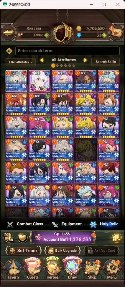 The Seven Deadly Sins: Grand Cross Accounts Others Asia | 1,276 CC | 1 LR Elizabeth | 2 UR Merlin&Escanor , DKM | Collab Sho 3