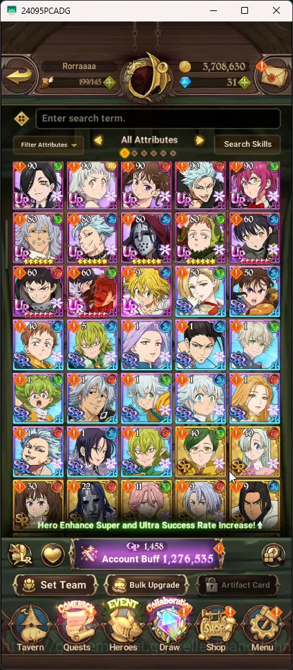 The Seven Deadly Sins: Grand Cross Accounts Others Asia | 1,276 CC | 1 LR Elizabeth | 2 UR Merlin&Escanor , DKM | Collab Sho 4