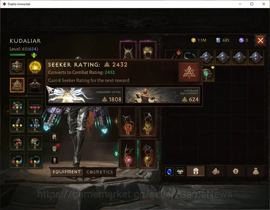 Diablo Immortal Accounts SA-Oza|CS ON|Lv60(654)|Demon Hunter|40,2K CR|Reso  image 5