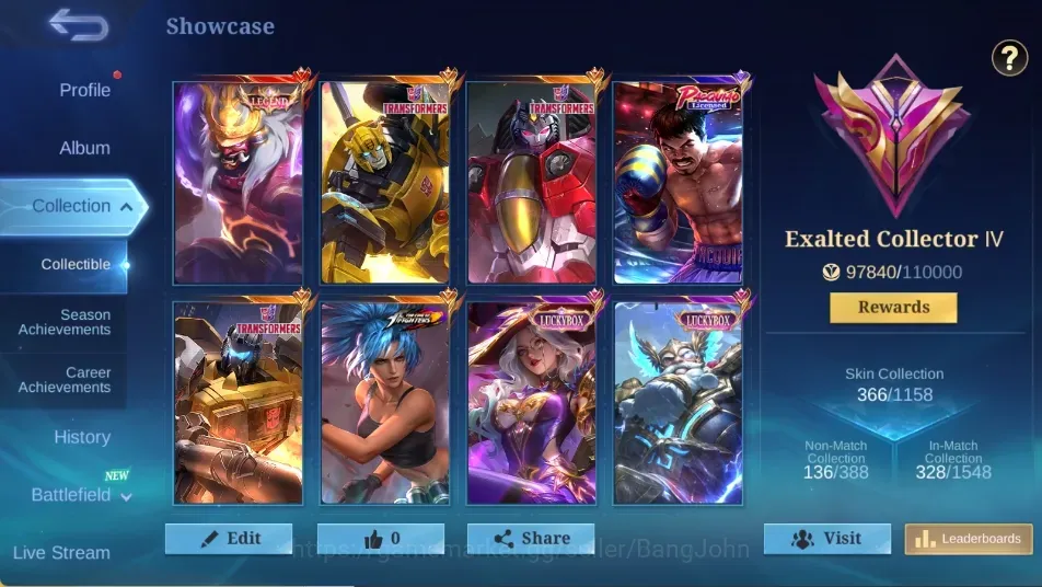 Mobile Legends: Bang Bang Accounts Others Global|138Hero|366Skin|Exalted|LEGEND Franco|TransFormes Aldous X-Borg 1