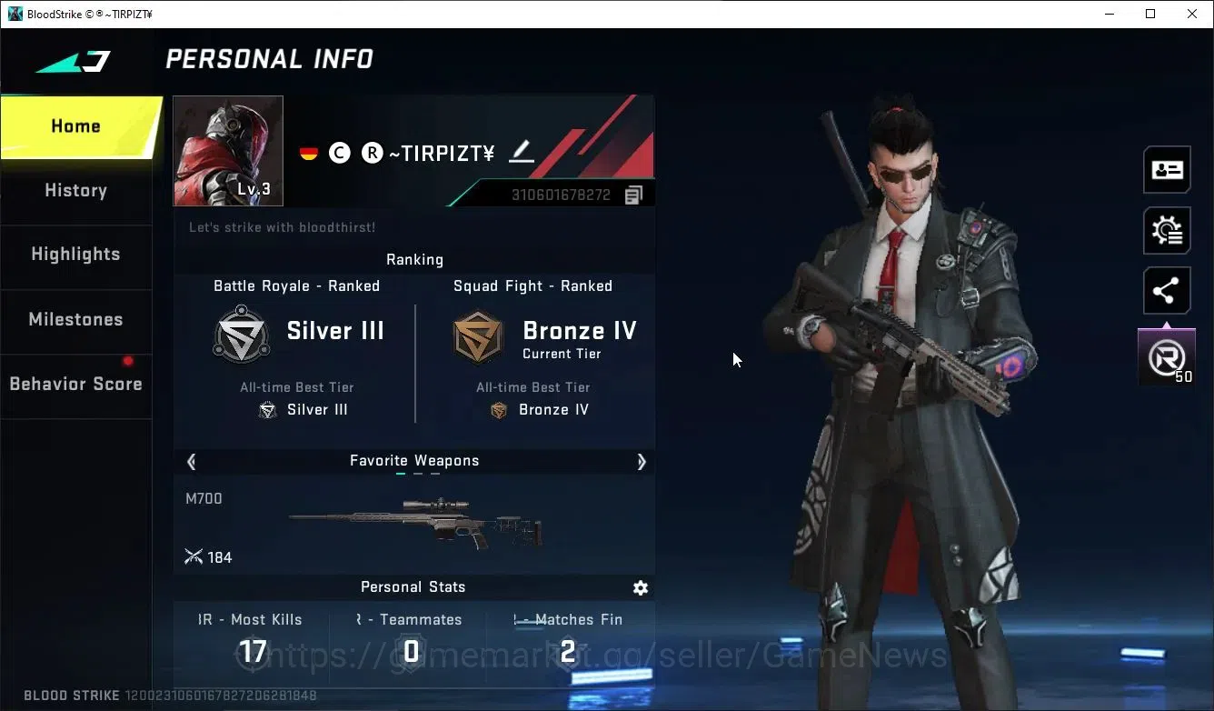 Blood Strike Accounts ASIA|1 ULTRA Striker [ZERO-Agent Zero]|M4A1 Lv5|IN image 2