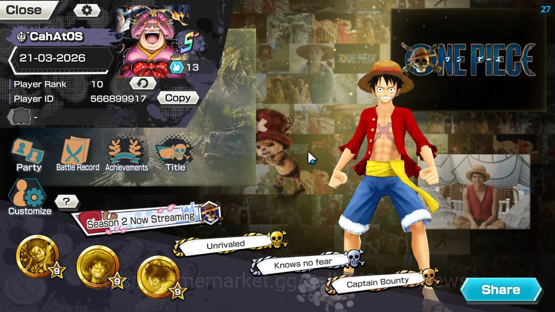 One Piece Bounty Rush Accounts Mid-Tier Global|5 EX 1MAX|5Elder Saturn,[Borsalino],GP Newgate,Gear5 Luffy,Olin the 2