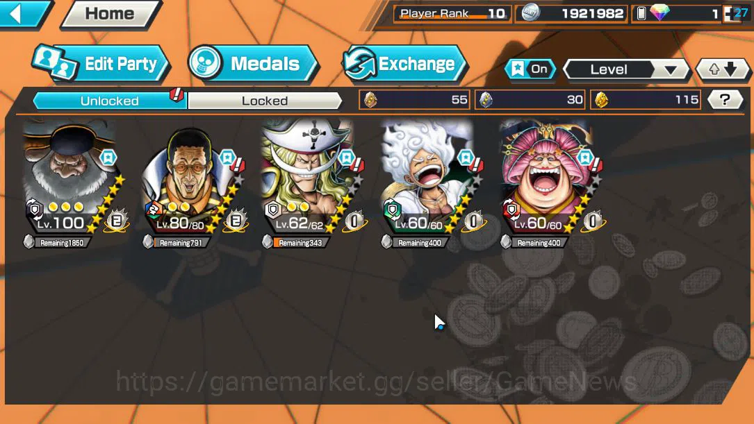 One Piece Bounty Rush Accounts Mid-Tier Global|5 EX 1MAX|5Elder Saturn,[Borsalino],GP Newgate,Gear5 Luffy,Olin the 3
