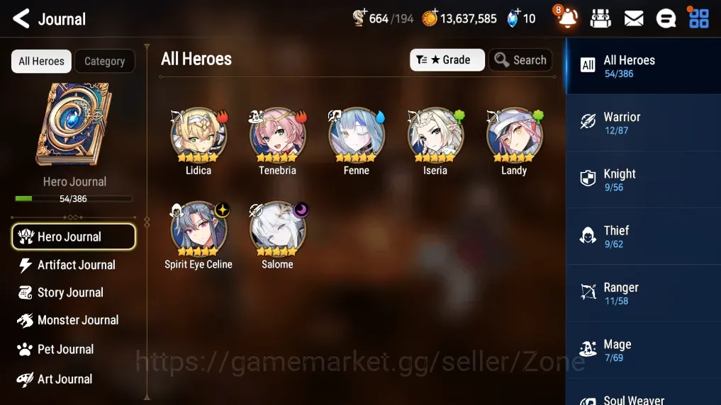 Epic Seven Accounts Starter Global Unverif|Starter|2ML(Spirit Eye Celine,Salome)|Gold 13.6M|1x 4-5* Hero Ticket|PoH+Bless 1