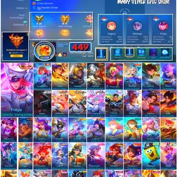 Mobile Legends: Bang Bang Accounts #4429 449 Skins | Freya Galactic Vanquisher (LEGEND) | Guinevere Psion of Tomorrow