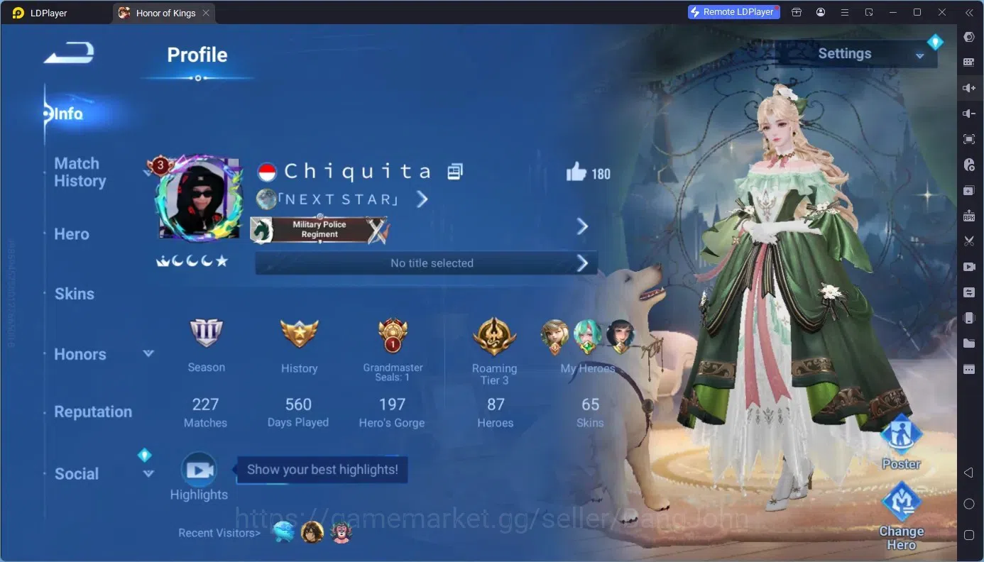 Honor of Kings Accounts Global | 87H 65S | LOM Shi | Legend Lady Sun&Yao | image 1