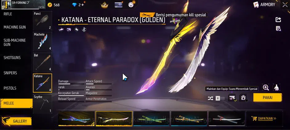 Free Fire Accounts Indonesia| M1887 Emerald Power | Katana Hybrid Exp image 7