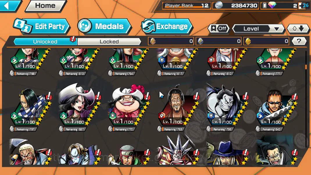 One Piece Bounty Rush Accounts Mid-Tier Global|4 EX 1 Max|DDe Shanks,LH monkey D.Garp,5 Elders St.Ethanborn V.Nusjuro,Film 8