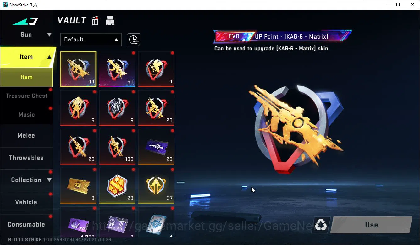 Blood Strike Accounts Rare Skin Asia|3 ETERNAL (M700-LV6,P90-Lv3,AUG-Lv3)| 3 MELE(Knife,Katana,Axe)|3 14