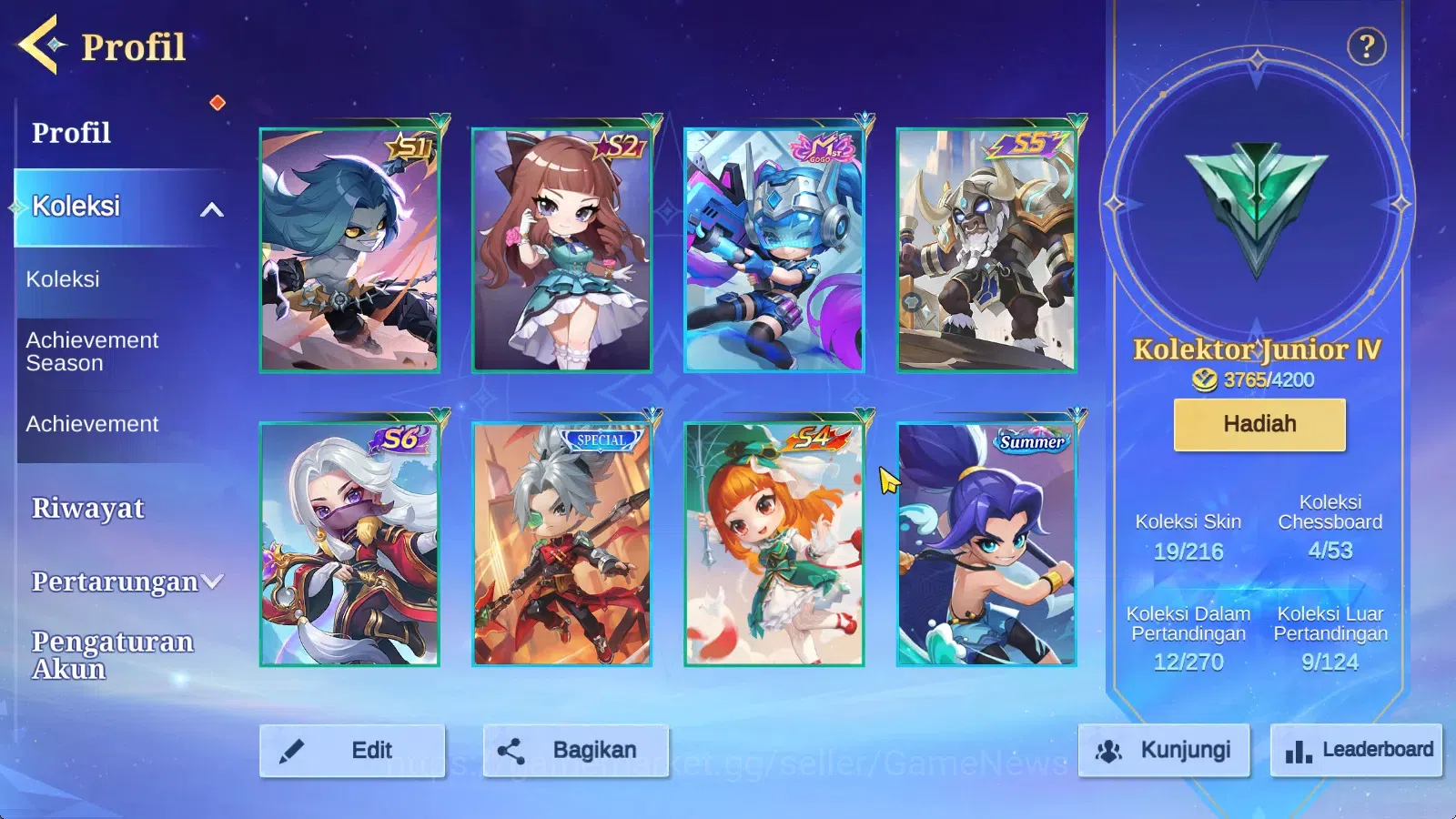 Magic Chess: Go Go Accounts High Mythic 32| 36 Commander 9 Max|19 Skin 4 Special,12 Elite,3 Painted|4 Chessboard 3 Special,1 3